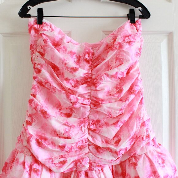 Hello Molly Petals Sprinkled Strapless Mini Dress Pink Bubble Hem - Picture 11 of 12